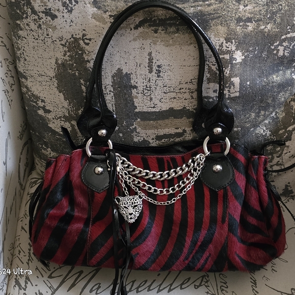 Roberta Gandolfi Animal Zebra Calf Hair/ Patent Leather Shoulder Bag EUC w Charm - Picture 1 of 17